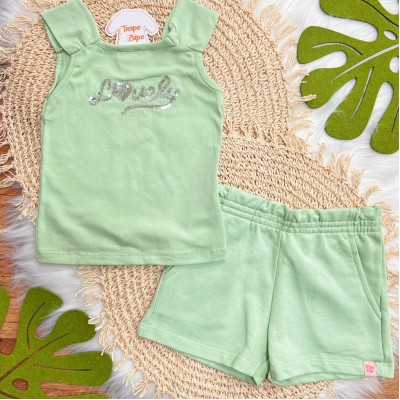 Conj. Blusa Lovely em Paetê e Short em Moletinho - Verde 